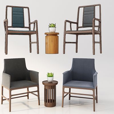 新中式椅子圆几边几组合