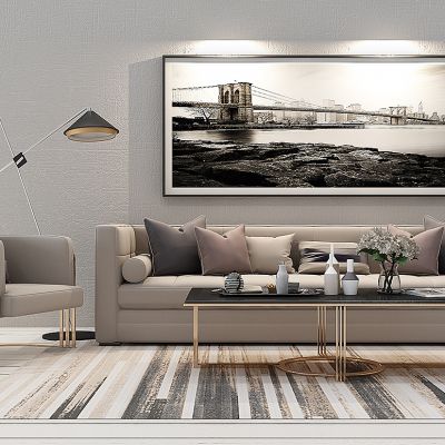 现代沙发茶几落地灯边几