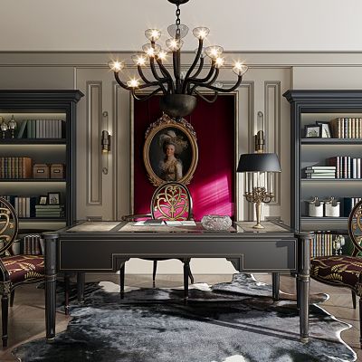 欧式书桌椅书柜书房组合