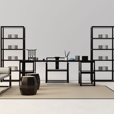 新中式书桌椅装书柜书架装饰柜罗汉床