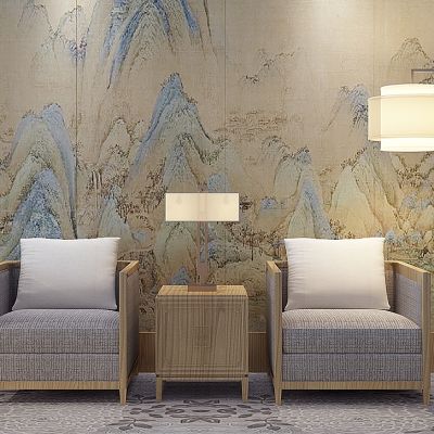 中式贵宾接待沙发落地灯台灯