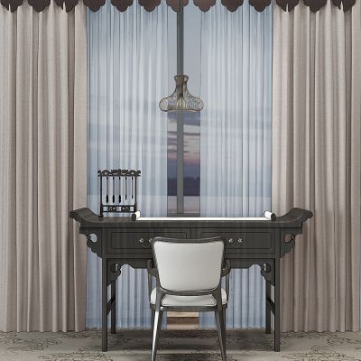 中式书桌子蒙古窗帘笔架