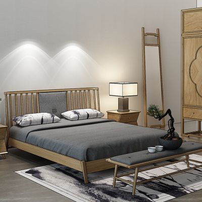 新中式床床头柜床尾凳