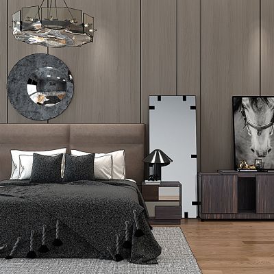 现代床床头柜电视柜组合