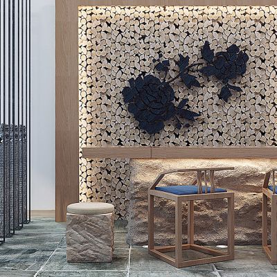 东南亚吧台吧椅边几吊灯立体画