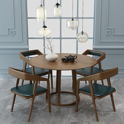 北欧圆形餐桌椅吊灯组合