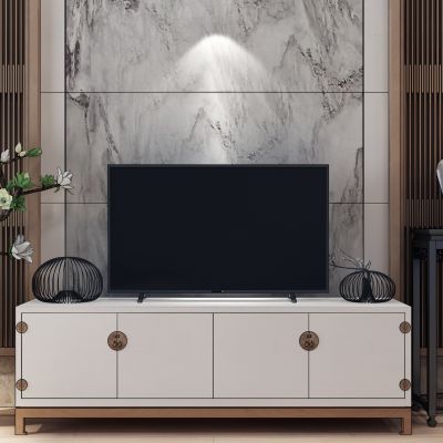 新中式电视柜盆栽落地灯陶罐花瓶组合