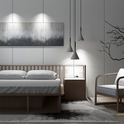 新中式床休闲椅组合