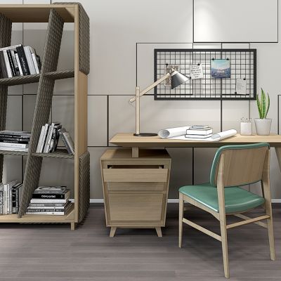 现代书桌椅书柜写字台麻绳