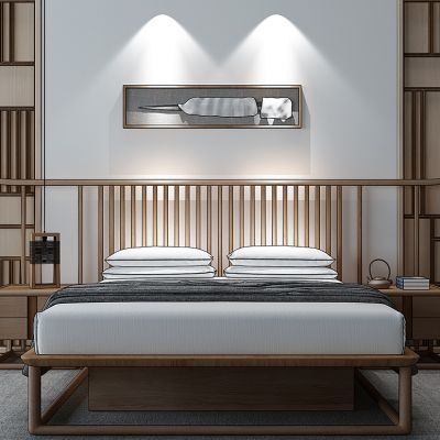 新中式床花格组合