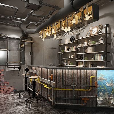 工业风多功能吧台吧椅接待台管道组合