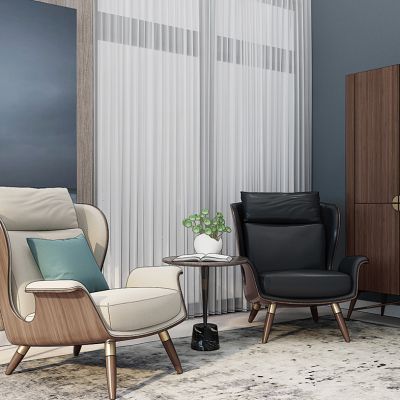 现代休闲椅圆几边几酒柜组合