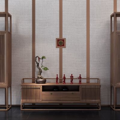 新中式禅意电视柜装饰柜组人物雕塑摆件合