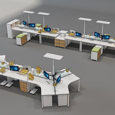 现代职员办公桌卡位文件柜组合3D模型