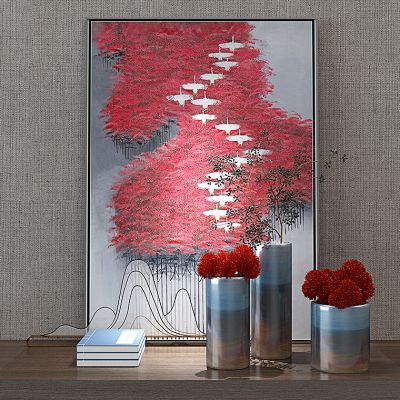 新中式花瓶花卉挂画书籍摆件组合