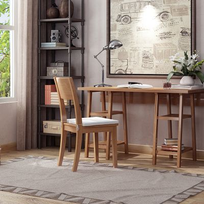 现代实木书桌书架写字台