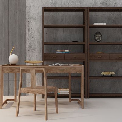 新中式书桌椅写字台书架书柜
