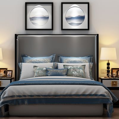 新中式床床头柜台灯组合