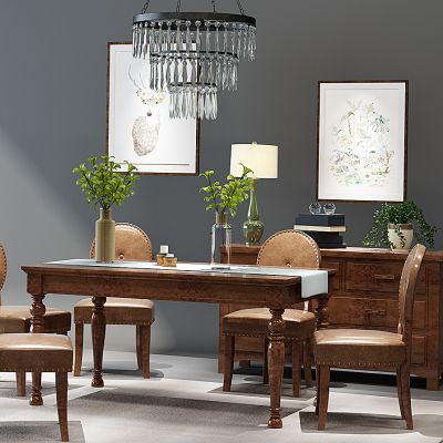 美式餐桌椅餐边柜吊灯