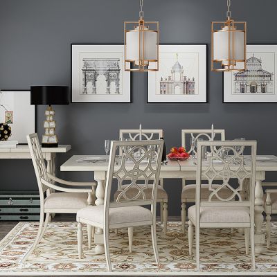 美式餐桌椅吊灯挂画台灯组合