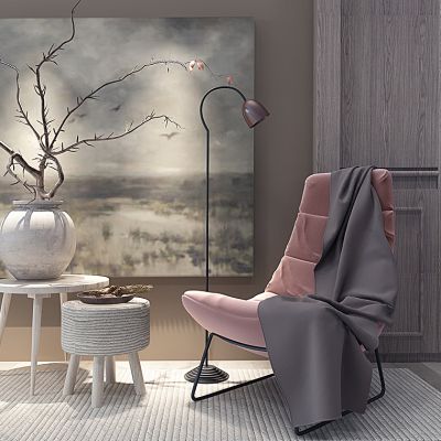 单人休闲椅子角几边几陶罐组合