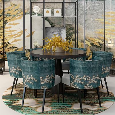 新中式圆形餐桌椅组合