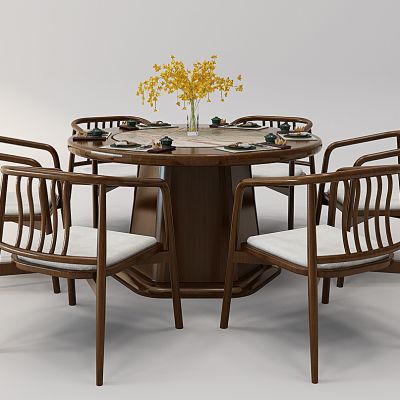 新中式圆形餐桌椅组合