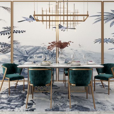 欧式餐桌椅吊灯组合