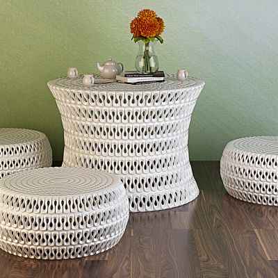 编织藤编镂空茶几坐垫组合