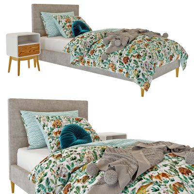 现代布艺单人床3D模型