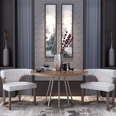 新中式圆形桌椅子摆件