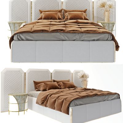 现代布艺双人床床头柜组合