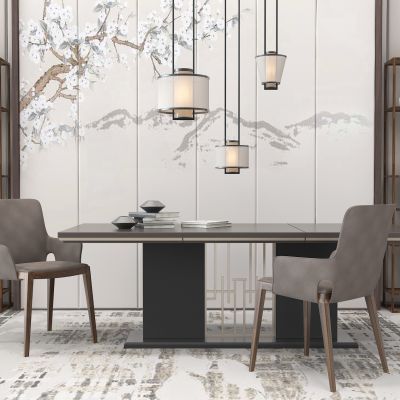 新中式餐桌椅组合博古架