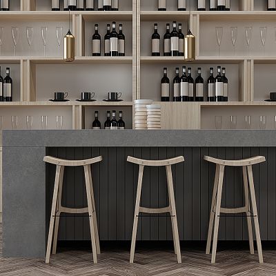 现代吧台吧椅酒柜组合