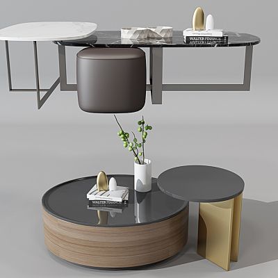 现代实木大理石茶几