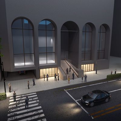 门头街景马路人群树车