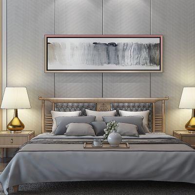 新中式床床头柜组合