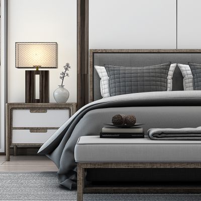 新中式床床头柜台灯组合