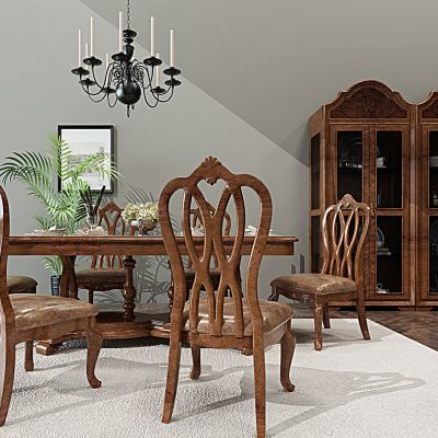 美式餐桌椅酒柜吊灯组合
