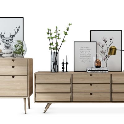 北欧实木边柜边柜电视柜摆件组合