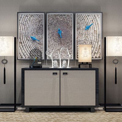 中式边柜玄关柜挂画组合