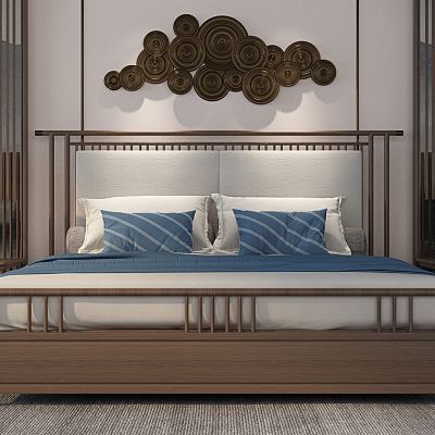 新中式双人床台灯组合