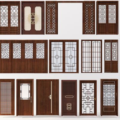 中式实木花格木门推拉门组合