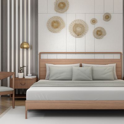 新中式双人床椅子床头柜挂饰