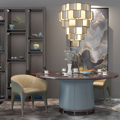 新中式餐桌椅圆形餐桌椅组合