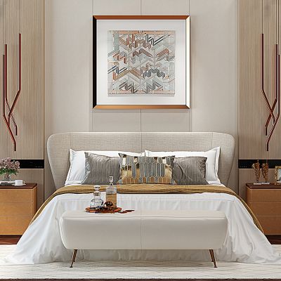 现代简欧床头柜双人床组合