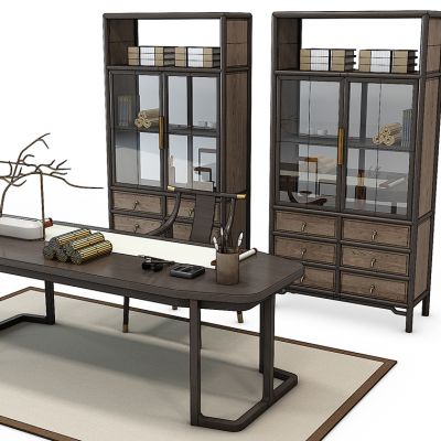 新中式书桌椅书柜书房