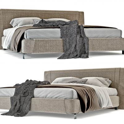 现代布艺双人床床具3D模型