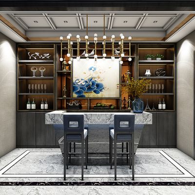 新中式吧台吧椅酒柜组合