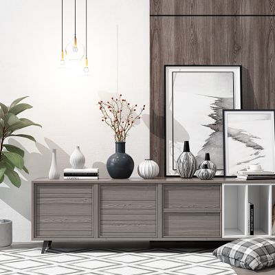 现代电视柜挂画饰品摆件抱枕花艺小吊灯